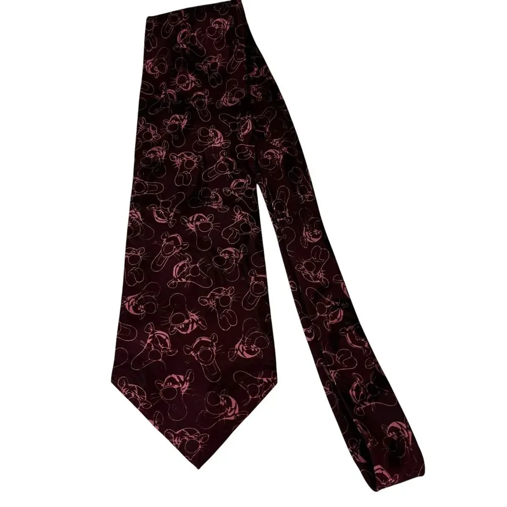 Vintage Disney Mickey Inc. Tigger Tie 100% Silk Burgundy Red New
